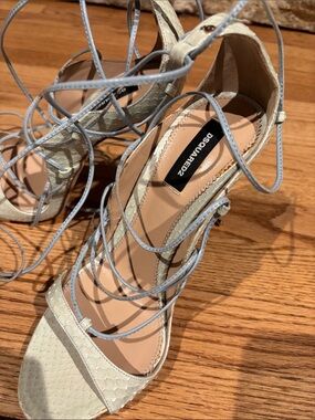 DSQUARED2 Cream Lace-Up Heeled Sandals with Pale Blue Straps